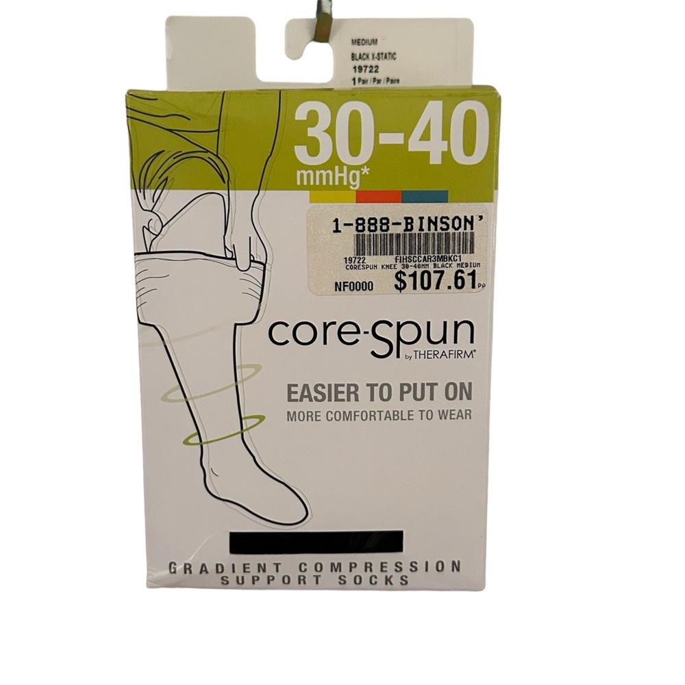 Unisex THERAFIRM Core-Spun Black Support Socks Size Medium